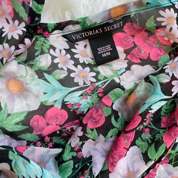 Victoria's Secret Open-back tunic/caftan MEDIUM dark floral print peep arms - Picture 3 of 5